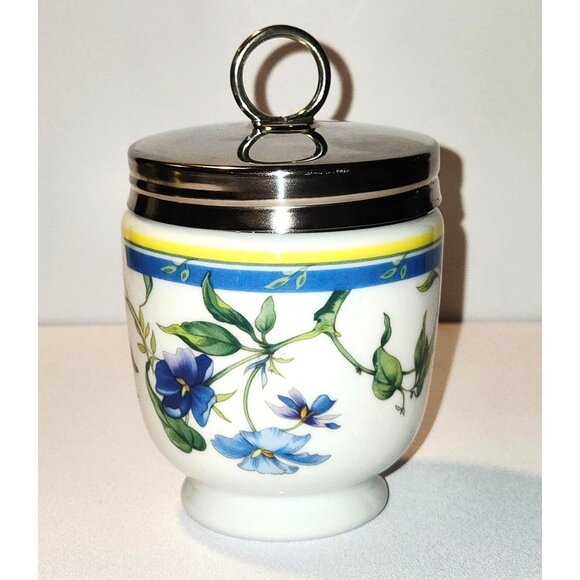 Rare Royal Worcester Egg Coddler With Floral Design & Stainless Steel Lid - Picture 1 of 7